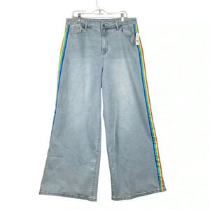 NY&C NWT baggy High Rise Wide Legged Jeans Rainbow Stripe PRIDE Size20